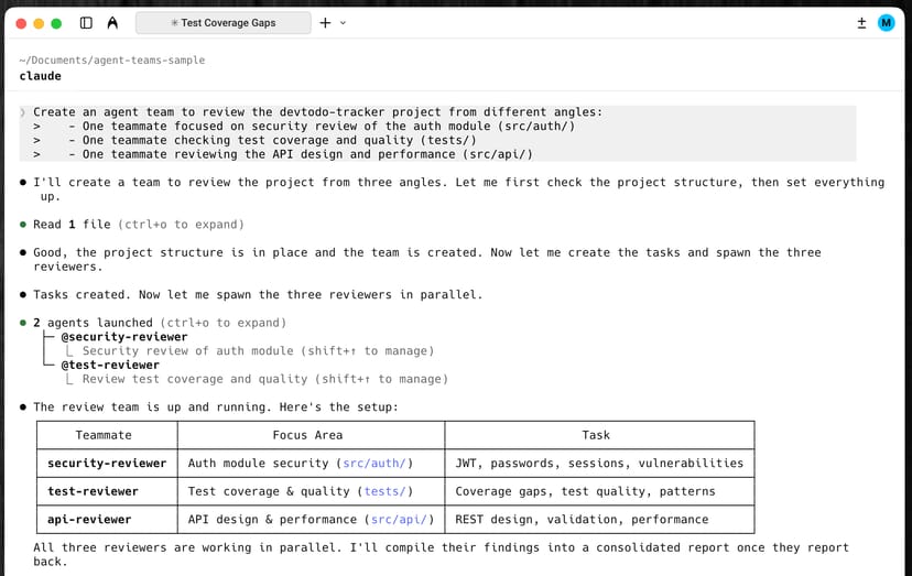 In-processモード：1つのターミナル内で3つのレビュワーが並列動作している様子