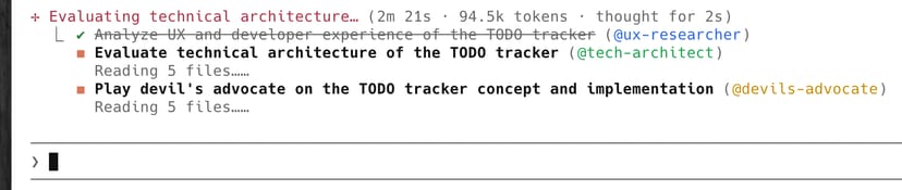 Ctrl+Tで表示したタスクリスト。各タスクの完了状況と担当チームメイトが一覧で確認できる